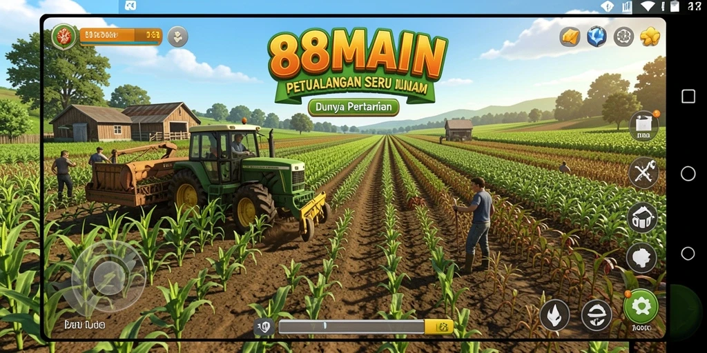 Tampilan gameplay 88MAIN yang menggambarkan aktivitas bertani yang seru.