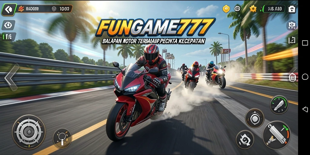 Tampilan menarik dari gameplay balapan motor dalam FUNGAME777.