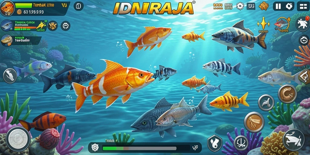 Tampilan gameplay seru di IDNRAJA saat memburu ikan.