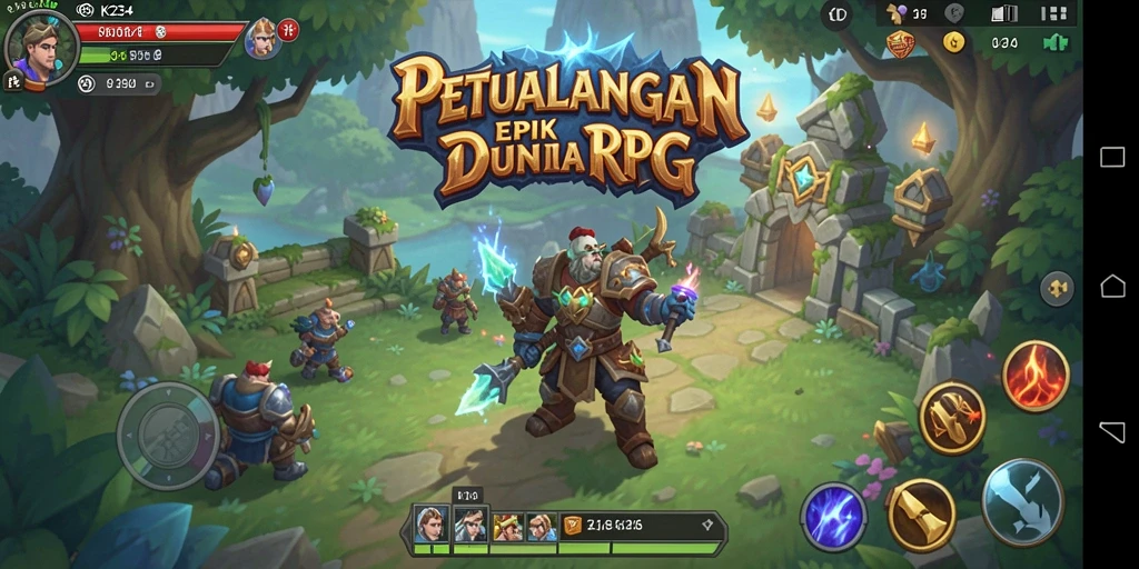 Tampilan utama gameplay K234 menampilkan pertarungan seru di dunia fantasi.
