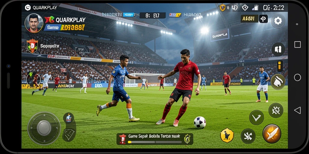 Tampilan gameplay mendebarkan di QUARKPLAY dengan pemain yang beraksi di lapangan.