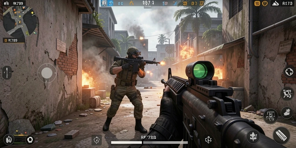 Gameplay seru dari RR789 dengan aksi menembak yang intens.