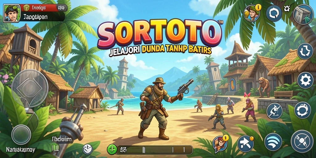 Tangkapan layar SORTOTO menunjukkan karakter menjelajahi hutan belantara yang indah.